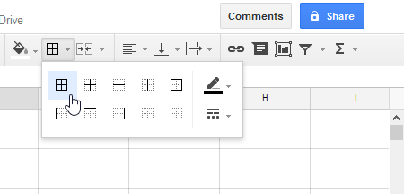 Selecting the cell border settings