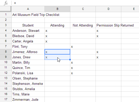 Selecting the cell to copy