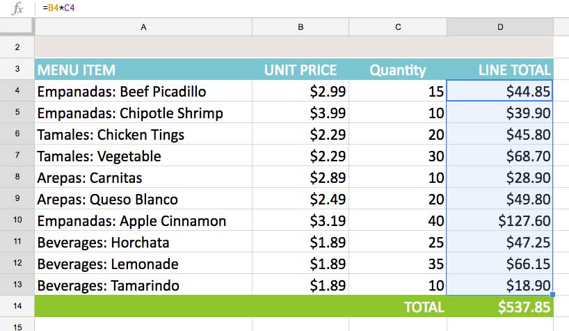 Viewing the calculated values