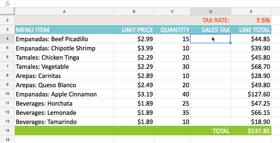 Selecing cell D4