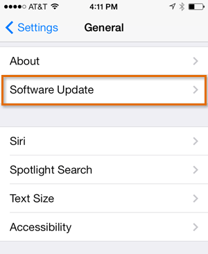 Screenshot of iOS settings