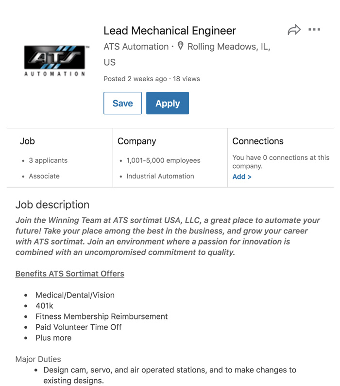 A screenshot of a LinkedIn job opening