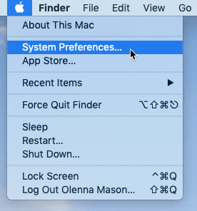 screenshot of clicking the System Preferences in the Apple menu