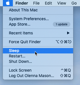 screenshot of the Sleep command in the Apple menu