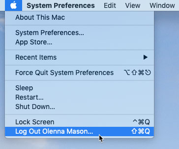 screenshot of clicking Log Out from the Apple menu