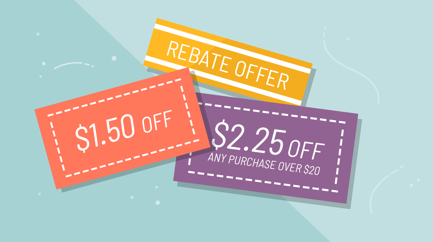 illustration of various coupons and rebates