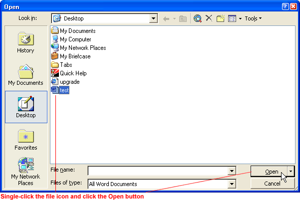 Word 2003's Open dialog box