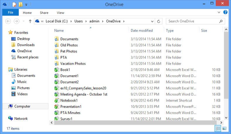 Screenshot of Microsoft OneDrive