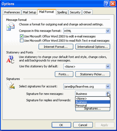 Set Signature Options