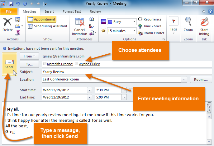 Screenshot of Microsoft Outlook 2010