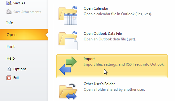 Screenshot of Microsoft Outlook 2010