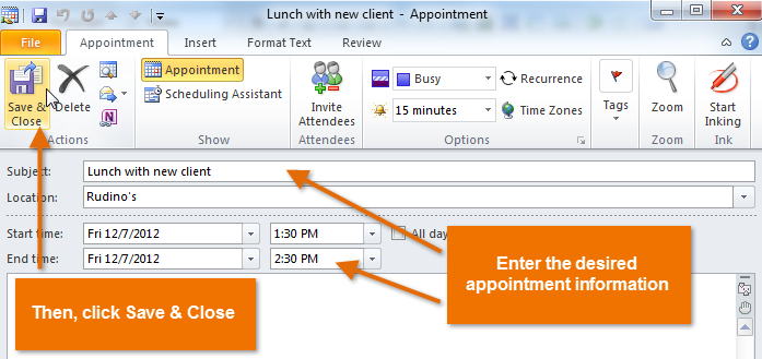 Screenshot of Microsoft Outlook 2010