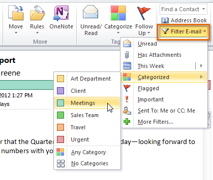 Screenshot of Microsoft Outlook 2010