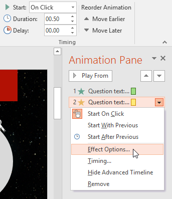 Selecting Effect Options