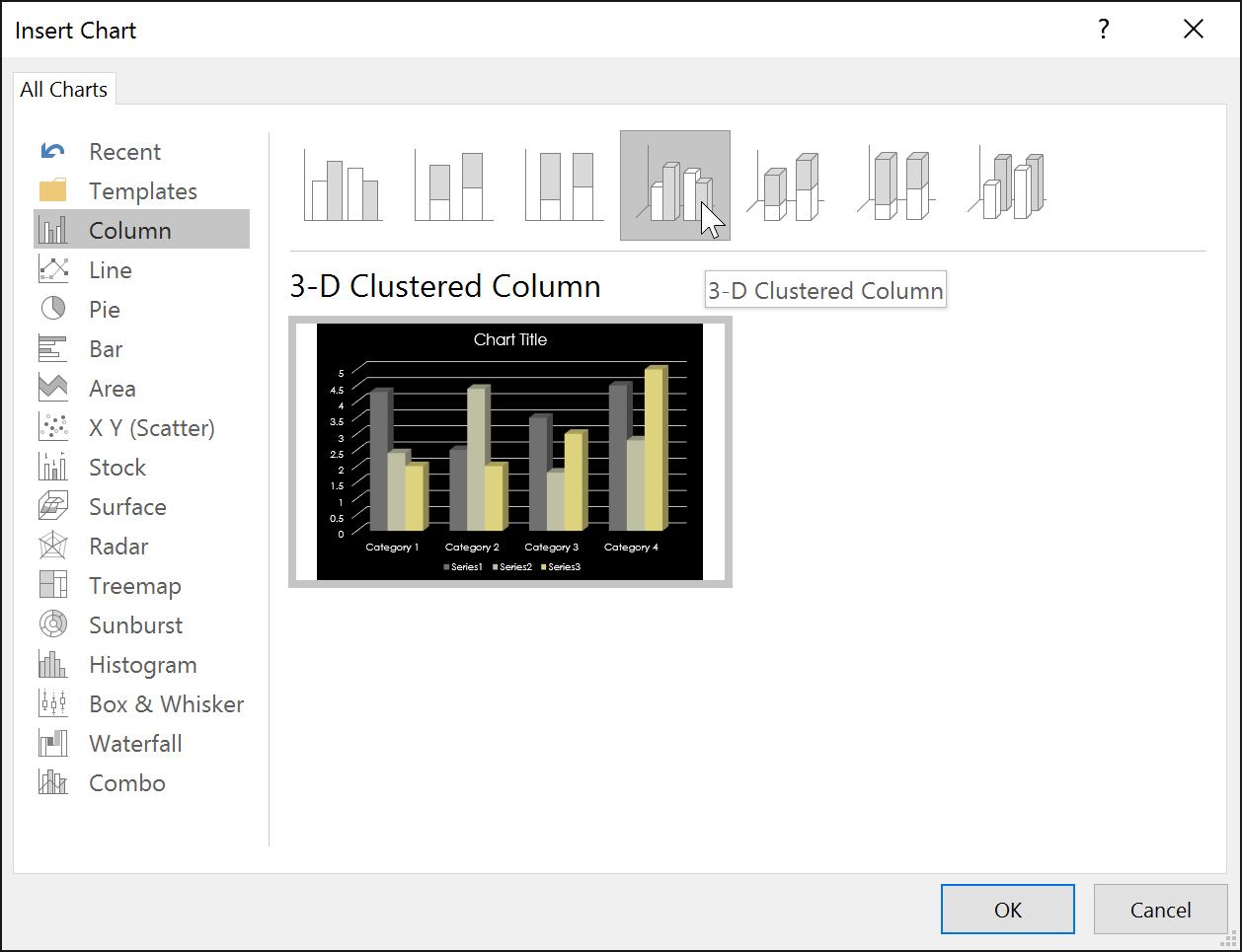 selecting a column chart