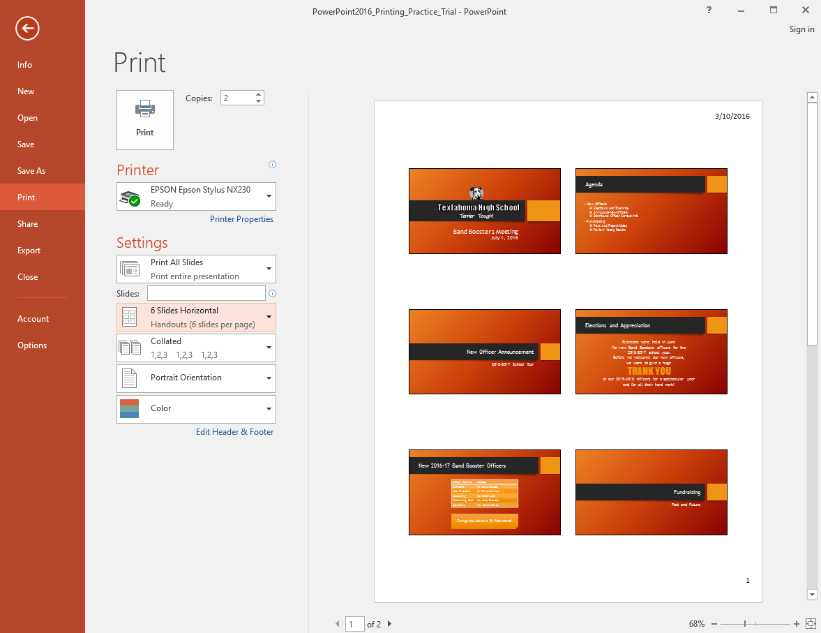 the print pane after completing the Challenge