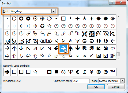 Selecting a symbol