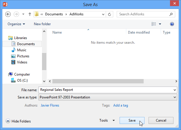 Screenshot of PowerPoint 2013