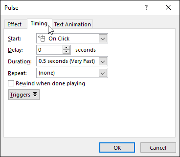 Selecting the Timing tab