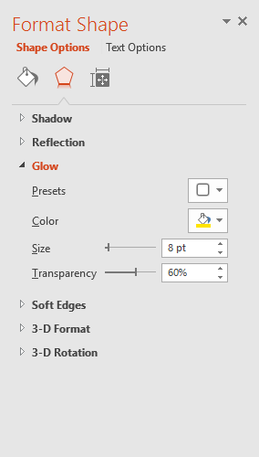 The Shape Options pane