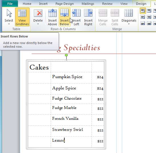 The Insert Row and Column commands