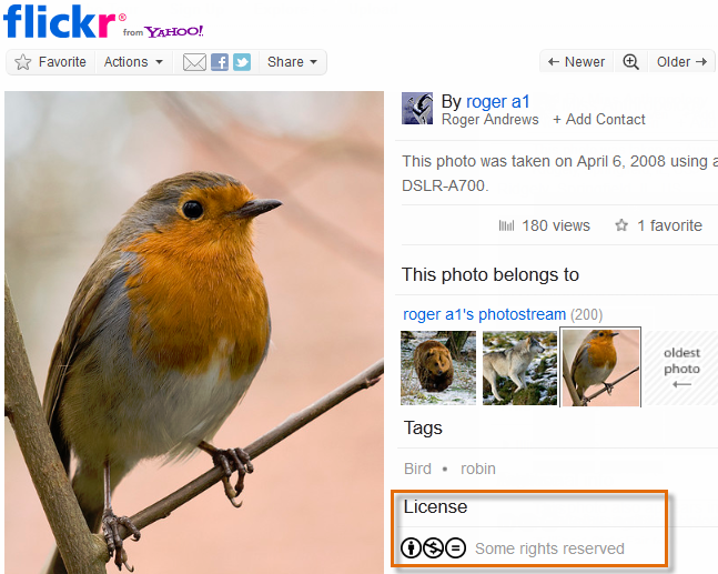 Creative Commons license information for a photo