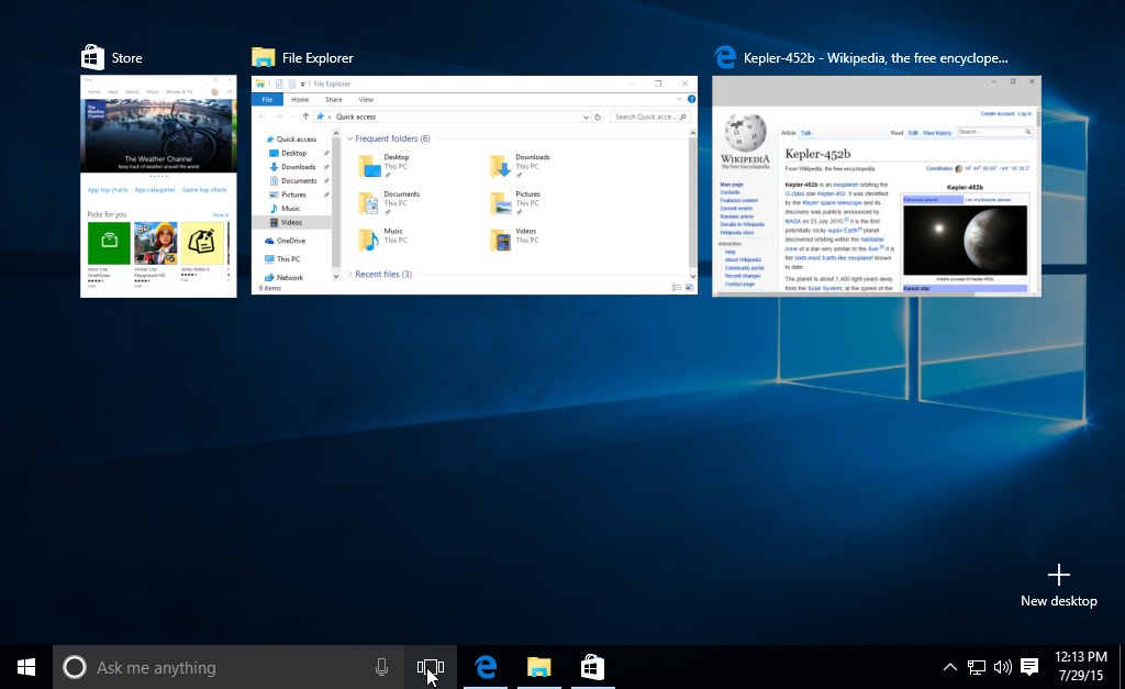 using the Task View feature on Windows 10