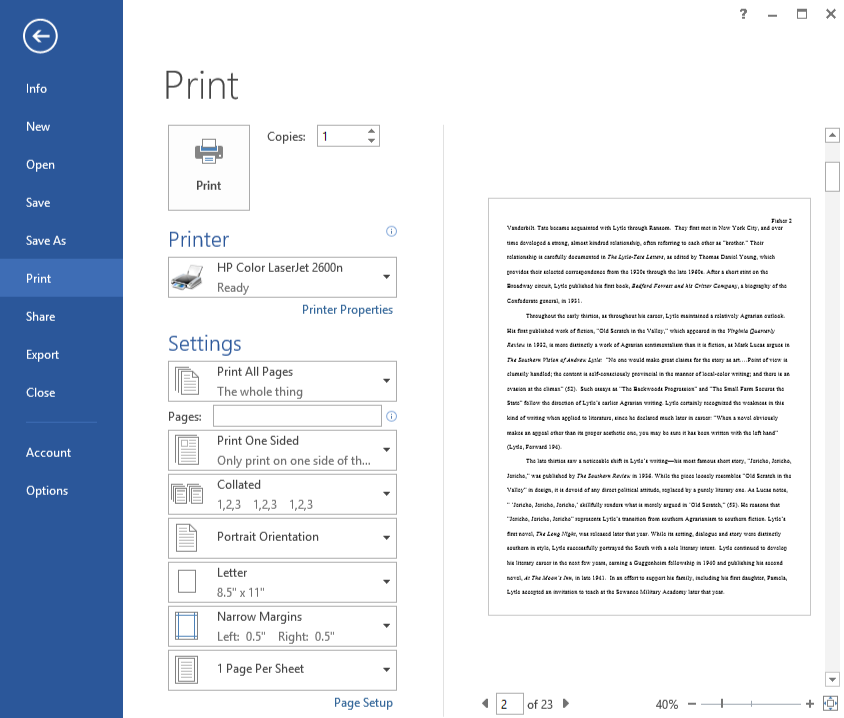 Screenshot of Microsoft Word