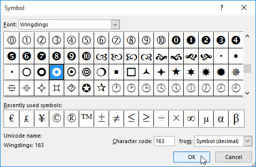 Selecting a symbol