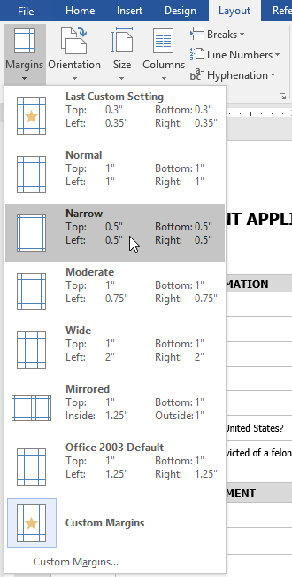 Changing the page margins