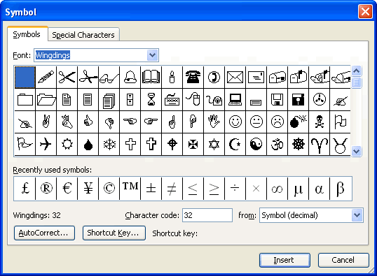 Symbols Dialog Box