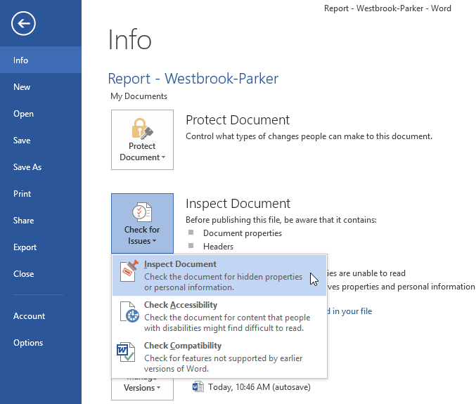 Screenshot of Word 2013