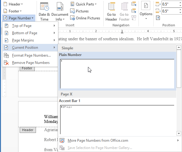 Screenshot of Word 2013