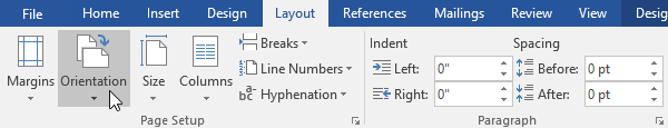 Clicking the Orientation command