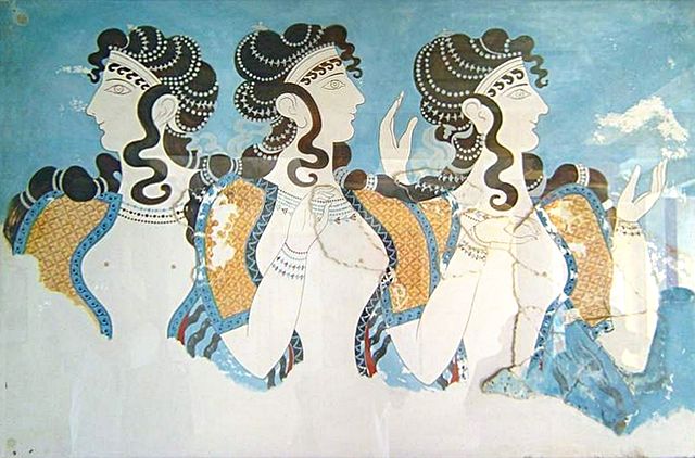 Fresco depicting three women