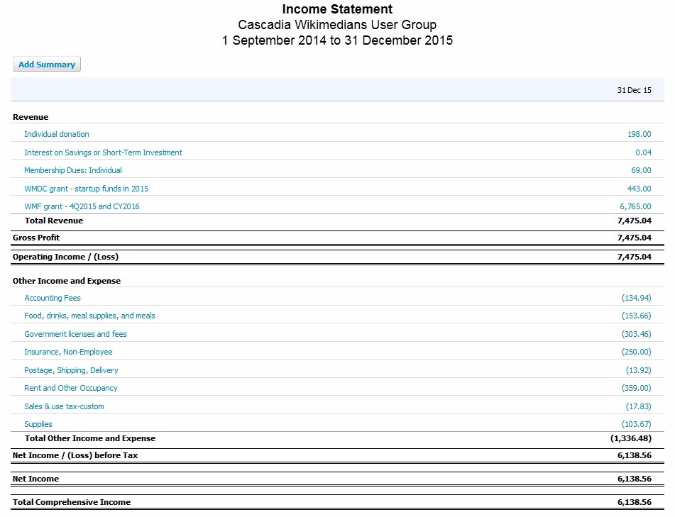 Wikimedian's Income Statement