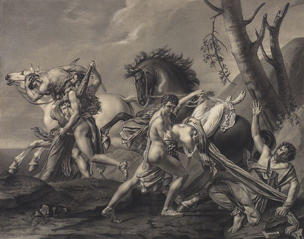 Angélique Mongez. <em>Theseus and Pirithoüs Clearing the Earth of Brigands, Deliver Two Women from the Hands of Their Abductors</em> (1806)