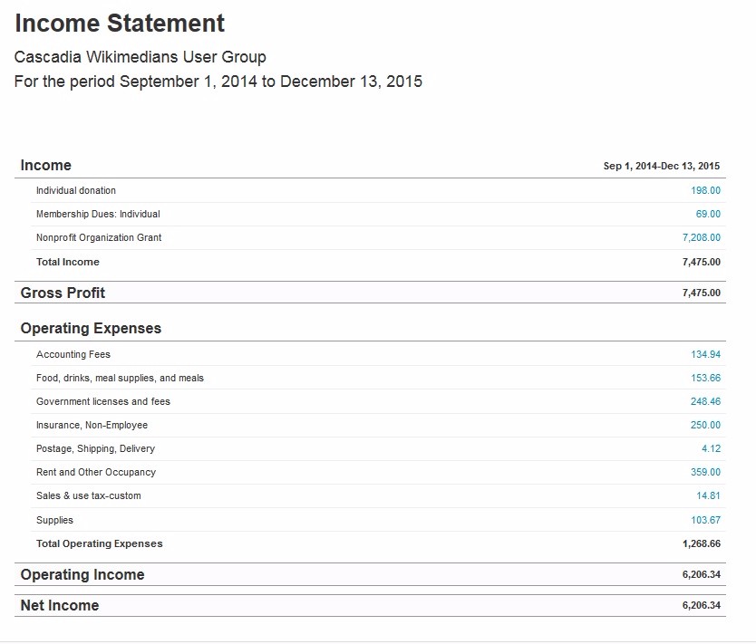 Income Statement Example