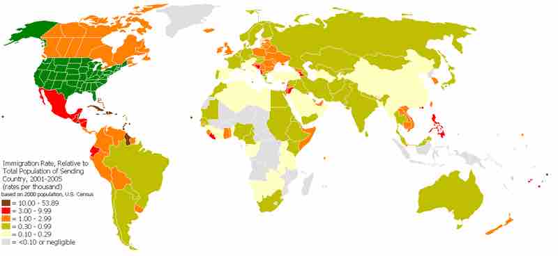 2001-2005 Immigration Rate to the United States