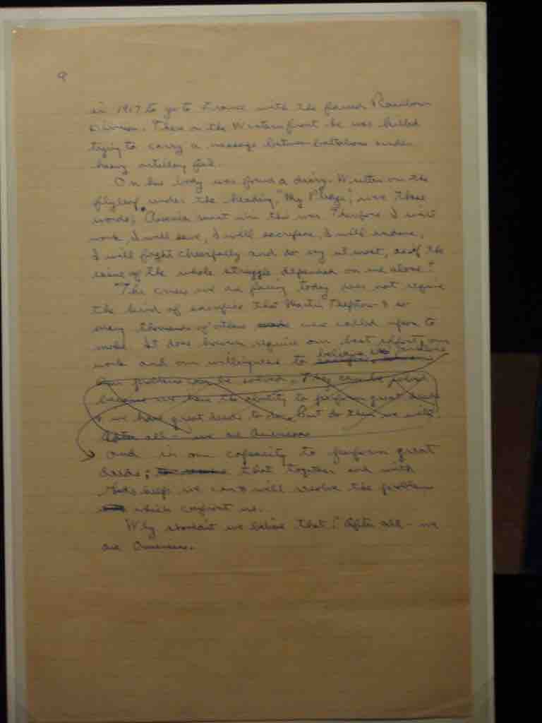 Handwritten speech notes by President Ronald Reagan