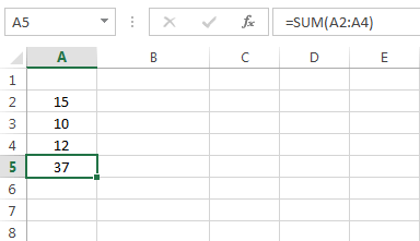 Image shows the result of the sum formula