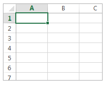 Image shows a seven-row by four-column segment of a blank Excel worksheet