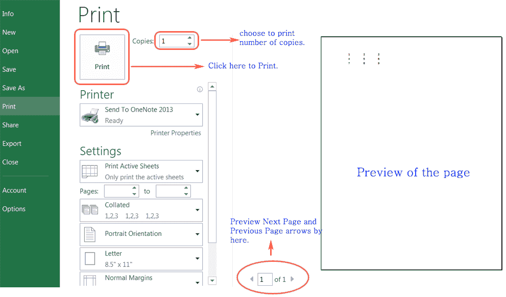 Image shows Print menu in Excel