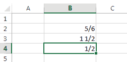 Image shows a segment of an Excel worksheet with data added in the form of a fraction