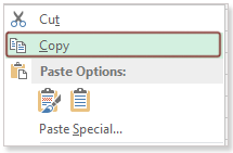 Image shows the right-click drop down menu with Copy highlighted in a red box