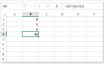 Image shows the expression =B1*(B2+B3) to give an example of the order of operations in Excel