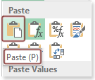 Image shows Paste options