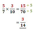 Simplify the fraction, 15/70