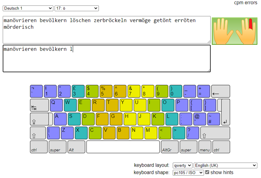 German course with English keyboard