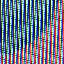 Forty columns of oval dots, 30 dots high. First red than green than blue. The columns of red starts with only four dots in red from the bottom becoming more with every column to the right